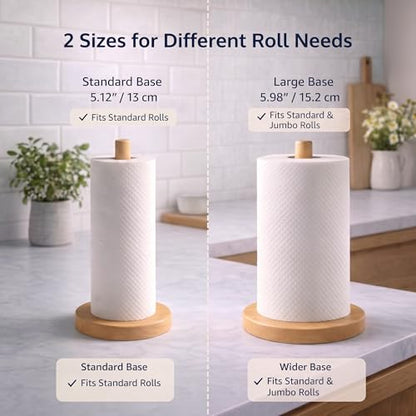Wooden Paper Towel Holder for Countertop, Solid Beech Wood Stand with Wider Non-Slip Base, Fits Standard and Jumbo Rolls, Easy Assembly, Farmhouse Kitchen Paper Towel Dispenser - size: Large, style: Classic Beech