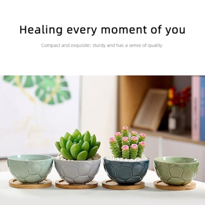 YYW Ceramic Succulent Planter, 4 Pack Cute Garden Pots with Drainage and Attached Saucer - color: Dark Ceramics