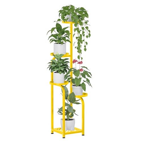 TOSKING 5-Tier Metal Plant Stand Indoor, Anti-Tip Corner Shelf, Yellow, 47" | Wide base and heavy-duty shelves hold multiple pots,child & pet friendly for living room, balcony, patio, bedroom, garden - color: Yellow, size: 5tier Sq