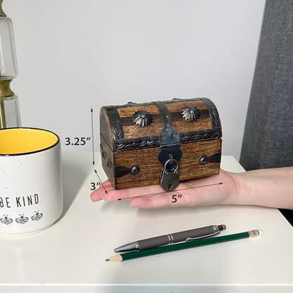 Keepsake Wooden Treasure Chest with Antique Jewelry Lock and Key (Small 5x3x3.25) – Decorative Box, Pirate Wooden Chest, Wood Box with Lid, Rustic Storage Chest - size: Small 5 x 3 x 3.25"