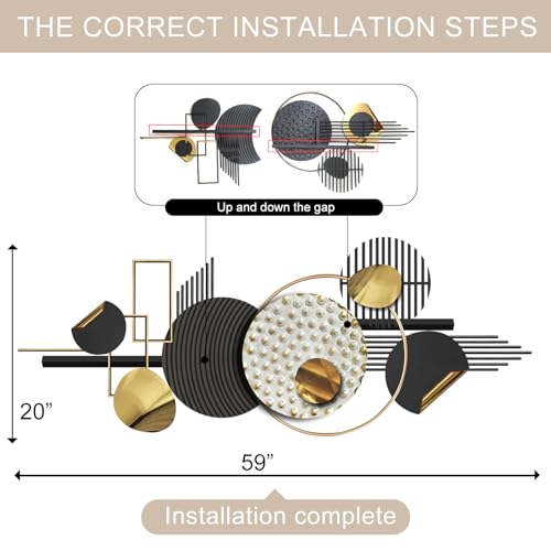 ERMOFAV Large Metal Wall Decor for Living Room,Black White Art 59×20 In | Modern Abstract Geometric Decoration Aesthetic Bedroom Kitchen Home Office Sculpture Gift Indoor - style: wall sculpture 3