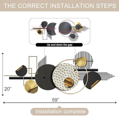 ERMOFAV Large Metal Wall Decor for Living Room,Black White Art 59×20 In | Modern Abstract Geometric Decoration Aesthetic Bedroom Kitchen Home Office Sculpture Gift Indoor - style: wall sculpture 3