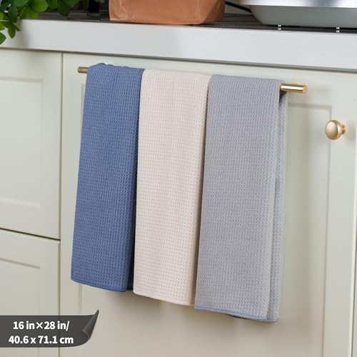 POLYTE 340 GSM Microfiber Waffle Kitchen Dish Tea Towel, 16x28 in, 12 Pack | Lint Free, Quick Dry - color: Dark Blue, Gray, Off White, size: 16x28 in
