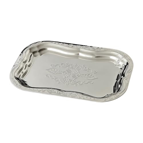 Metal Food Tray Stainless Steel Floral Engraved Party Platters for Displaying Fruits Dessert and Cupcakes Wedding Decors Metal Engraved Serving Tray