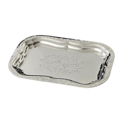 Metal Food Tray Stainless Steel Floral Engraved Party Platters for Displaying Fruits Dessert and Cupcakes Wedding Decors Metal Engraved Serving Tray