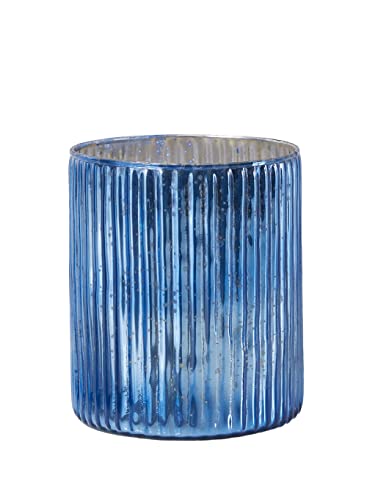 Serene Spaces Living Vintage Blue Ribbed Mercury Glass Vase - Perfect for Floral Arrangements, Table Centerpiece, Home, Office, Wedding, Holiday & Special Events Decor, 5" Diameter & 6" Tall - color: Blue - Single