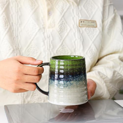Mkour 23oz Extra Large Ceramic Coffee Mugs, Handmade Cup, Big Tea Cups with Large Handle for Office and Home, Microwave and Dishwasher Safe (Light Green) - color: Light Green