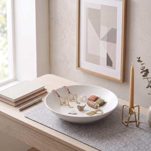 hjn 12.6 Inch Large Ceramic Decorative Bowl, Versatile Catchall Tray for Fruit, Keys, Jewelry, Coins, Elegant White Glazed Centerpiece for Kitchen Counter, Entryway Table, Coffee Table or Nightstand