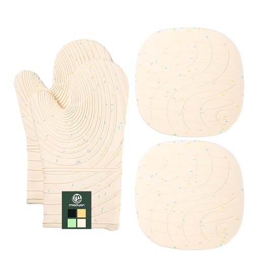 4 Pieces Oven Mitts and Pot Holders of Macaron Color Thickened Non-Slip Silicone Kitchen Gloves, Heat Resistant up to 500F, Essential for Kitchen Baking (makal-bai) - color: Silicone-white