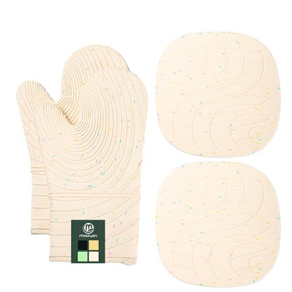 4 Pieces Oven Mitts and Pot Holders of Macaron Color Thickened Non-Slip Silicone Kitchen Gloves, Heat Resistant up to 500F, Essential for Kitchen Baking (makal-bai) - color: Silicone-white