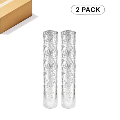 WGVI Hurricane Candle Holder Sleeve, W: 2.5", Ht: 14", Silver Speckled Glass Cylinder Open Both Ends, Chimney Tube Shade, 2 Pieces - color: Silver Speckle, size: 2.5x14"H