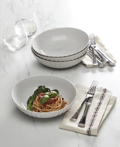 Lenox French Perle Scallop White Stoneware Pasta Bowl Set for 4, 36oz | Dishwasher safe, microwave safe | elegant scalloped design | 1.75 inch, 36oz, salad bowl, gift for women - style: Pasta Bowls, Set of 4