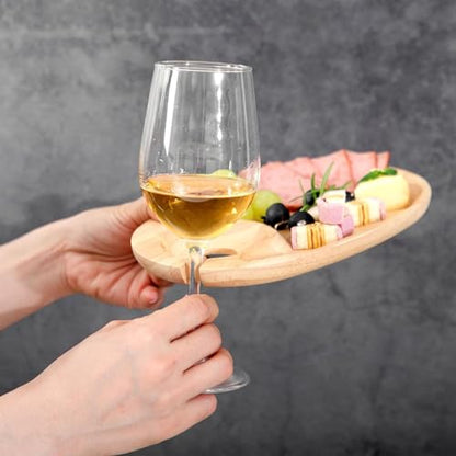Decent Vrvrge Wine Appetizer Plates 4PCS, Appetizer Plates with Wine Glass Holder, Wood Individual Charcuterie Plates Built-in Cup Hold, Serving Platters Boards for Party, Gatherings, Entertaining - color: Rubber Wood 4pcs