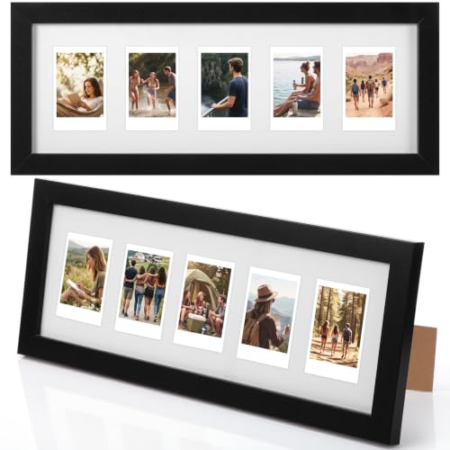 2pcs 2 x 3 Multi Pictures Frame Collage Wall Decor with 5 Openings | Hanging Mini Film Photo Wall Frames, Black Wood, 15.8 x 6.3 Inches, Wall Decoration Gifts for Display Birthday Wedding - color: Black, size: 5 Openings