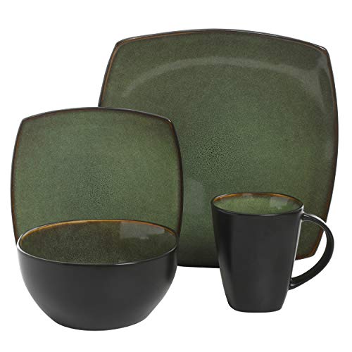 Gibson Elite Soho Lounge 16 Piece Dinnerware Set, Green - color: Green (Soho Lounge), size: Service for 4 (16pcs)