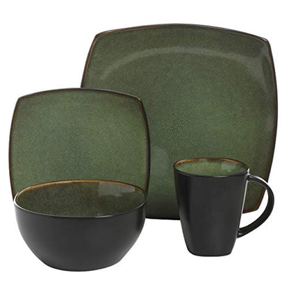 Gibson Elite Soho Lounge 16 Piece Dinnerware Set, Green - color: Green (Soho Lounge), size: Service for 4 (16pcs)