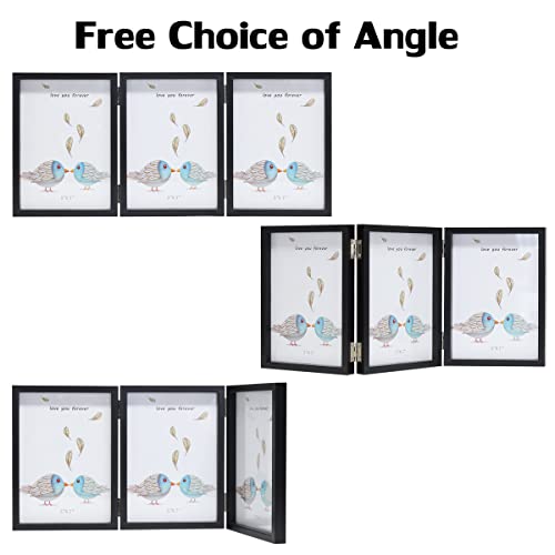 WUTL 3 Picture Frame Triple Collage 5x7 Frames with Real Glass Black | Trifold Photo Frame, Hinged Foldable, Crystal Clear Real Glass - color: Black, size: 5x7