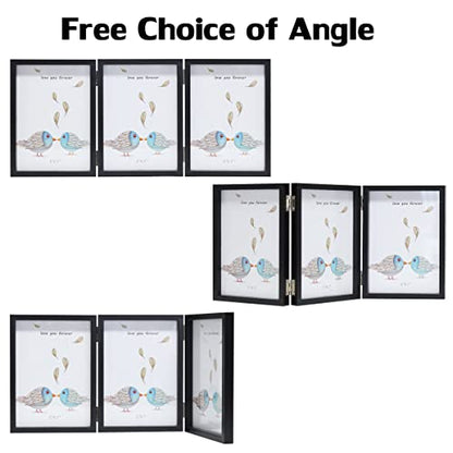 WUTL 3 Picture Frame Triple Collage 5x7 Frames with Real Glass Black | Trifold Photo Frame, Hinged Foldable, Crystal Clear Real Glass - color: Black, size: 5x7