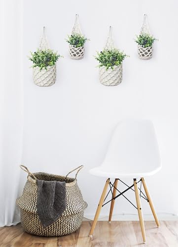 4 Pack Macrame Wall Plant Hanger for 6" & 4 in, Small Hanging Plant Basket | Wall Planters for Indoor Plants, Small Plant Hanger, Small Wall Planter, Macrame Plant Hanger, Plant Hanger Indoor - color: Beige X 4pc