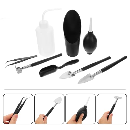 SEWACC 8pcs Mini Garden Tool Set for Indoor Planting and Succulent Care, Hand Trowel and Digging Shovels with Hand Weeder Fork, Compact Gardening Kit for Bonsai and Terrarium Maintenance