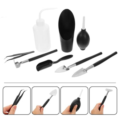 SEWACC 8pcs Mini Garden Tool Set for Indoor Planting and Succulent Care, Hand Trowel and Digging Shovels with Hand Weeder Fork, Compact Gardening Kit for Bonsai and Terrarium Maintenance
