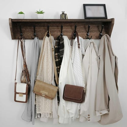 WEBI Coat Rack Wall Mount with Shelf,35" Long Wall Shelf with Hooks Underneath,7 Triple Hooks for Entryway,Hallway,Bedroom,Weathered Brown - color: Weathered Brown, size: 35 Inch