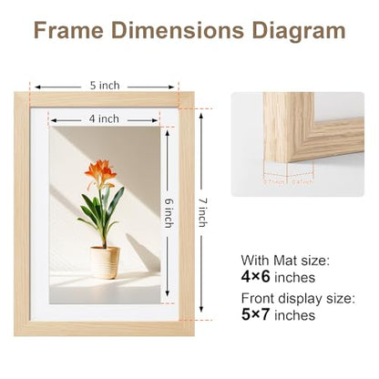 TONES FRAME DESIGN 5x7 Picture Frame Matted to 4x6 Natural Wood Veneer Finish Wooden 5 x 7 Picture Frames with Shatterproof Plexiglass 5 by 7 Photo Frame for Tabletop Wall Display, 1 Pack - color: Natural, size: 5x7 - 1 Pack