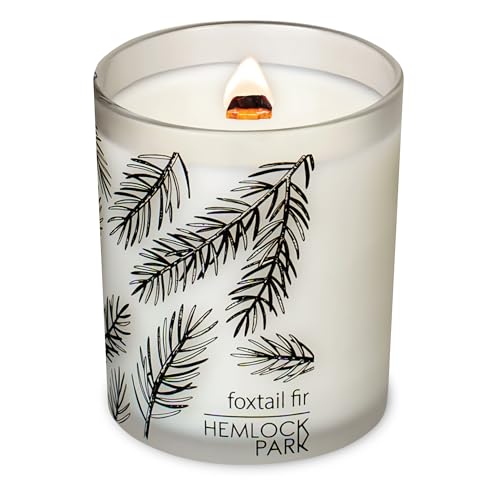 Hemlock Park Foxtail Fir Frosted Crackling Wood Wick Candle | 7.2 oz | Coconut Apricot Wax | Crackling Wood Wick | Botanical Fragrance | Made in USA