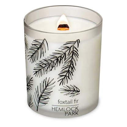 Hemlock Park Foxtail Fir Frosted Crackling Wood Wick Candle | 7.2 oz | Coconut Apricot Wax | Crackling Wood Wick | Botanical Fragrance | Made in USA