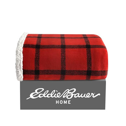 Eddie Bauer - Throw Blanket, Brushed Fleece & Plush Sherpa Soft Bedding, Blanket for Couch & Bed (Bunkhouse Plaid Red, 50" x 60") - color: Bunkhouse Plaid Red, size: 50" x 60"