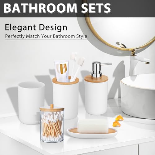Bathroom Accessories Set 5Piece White Bathroom Sets, Toothbrush Holder, Toothbrush Cup, Lotion Soap Dispenser, Soap Dish and Qtip Holder Bathroom Decor - style: White