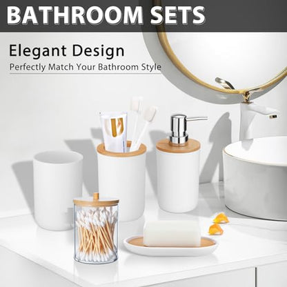 Bathroom Accessories Set 5Piece White Bathroom Sets, Toothbrush Holder, Toothbrush Cup, Lotion Soap Dispenser, Soap Dish and Qtip Holder Bathroom Decor - style: White