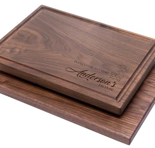 Personalized Hardwood Cutting Board - Housewarming, New Home, Real Estate Closing Gift - Best Gift Idea for Couples, New Homeowners, Family, Friends - USA Made - House with Chimney Design 106