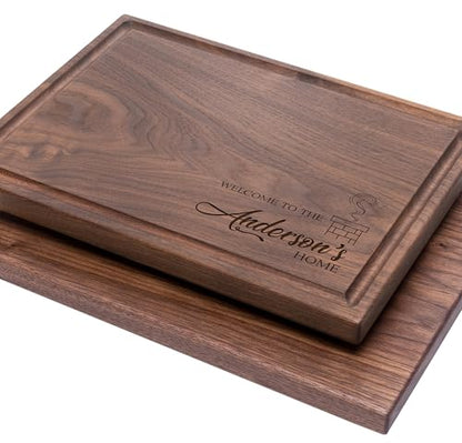 Personalized Hardwood Cutting Board - Housewarming, New Home, Real Estate Closing Gift - Best Gift Idea for Couples, New Homeowners, Family, Friends - USA Made - House with Chimney Design 106
