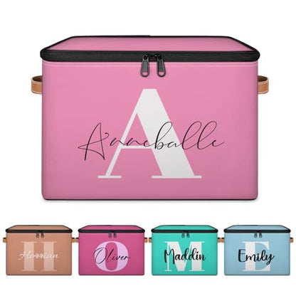 Customized Storage Basket with Initial Name, Personalized Keepsake Box | Foldable Sturdy Large Storage Bin Organizer with Handle Lid Lightweight Waterproof Dustproof, 14"L x 10.2"W x 10.4"H - color: Option 2