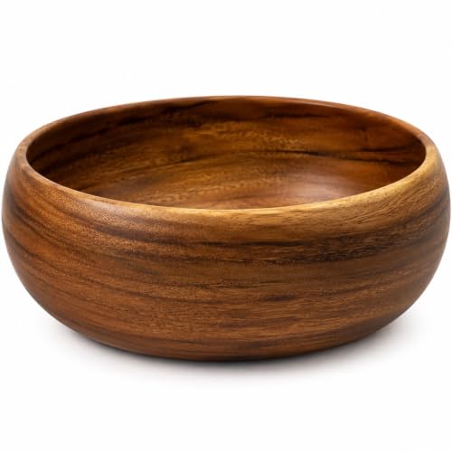 Handcrafted Hawaiian Wood Serving Bowl – Organic Acacia Natural Wooden Salad, Soup, Decor, Fruit & Candy Bowl (Large 4x10 inch) - size: Large