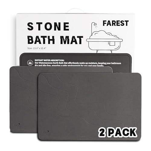 Stone Bath Mat-Diatomaceous Earth Bath Mat Fast-Drying Stone Drying Mat Super Absorbent Diatomite Mats for Bathroom, Dish Drying, Bathtub,Grey Wave,2 Pack - color: Grey Wave-24*16-2 Pack
