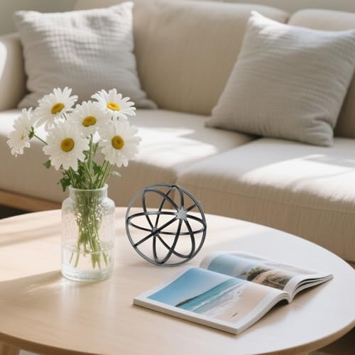 DreamsEden Metal Geometric Sphere Sculpture - 6.3" Modern Black Table Decor for Living Room, Shelf, Desk