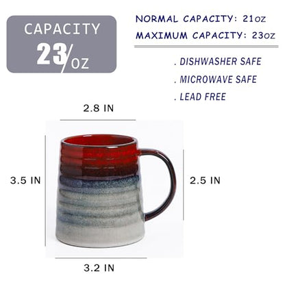 Mkour 23oz Extra Large Ceramic Coffee Mugs, Handmade Cup, Big Tea Cups with Large Handle for Office and Home, Microwave and Dishwasher Safe (Ink Red) - color: Ink Red