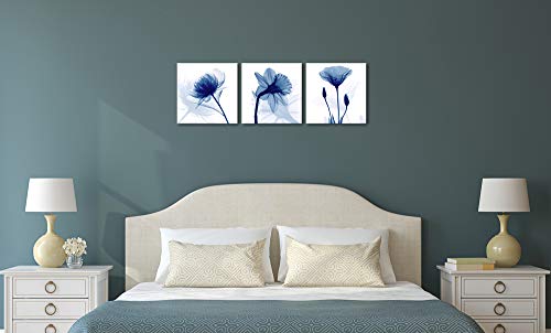 Wieco Art Blue Abstract Flowers 3 Panels Giclee Canvas Prints Wall Art Modern Pictures Artwork for Living Room Bedroom and Home Decorations - size: 12x12inchx3pcs (Unframed)