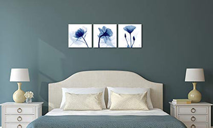 Wieco Art Blue Abstract Flowers 3 Panels Giclee Canvas Prints Wall Art Modern Pictures Artwork for Living Room Bedroom and Home Decorations - size: 12x12inchx3pcs (Unframed)
