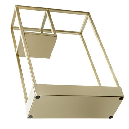 MyGift Modern Brass Tone Metal Entryway Umbrella Rack with Geometric Design, 13 x 5-inch Wide Rectangular Freestanding Cane Umbrella Holder with Shelf for Small Umbrellas and Bottom Drip Catch Tray - color: Brass, size: 13.4″(Rectangle)