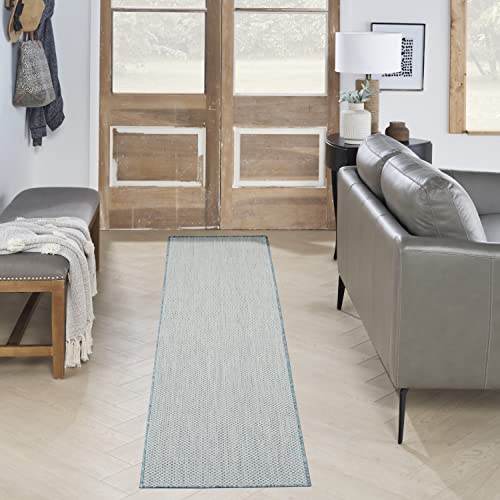 Nourison Home Courtyard Ivory Aqua 2'2" x 8' Area Rug - Easy Clean, Non Shedding, Bed Room, Living Room, Dining Room, Kitchen (8' Runner) - color: Ivory Aqua, size: 2'2" x 8' (Runner)