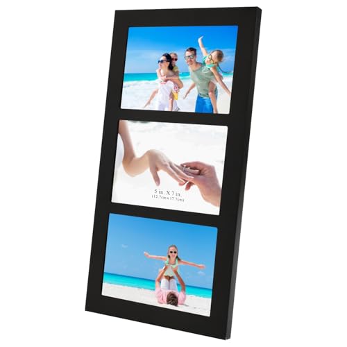 Collage Picture Frame Black Wood 5x7 3-Opening 1 Pack - color: Black-3, size: 3 5X7