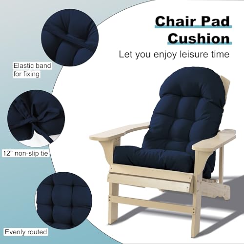 Adirondack Chair Cushion, Rocking Chair Cushion 44x19.4x4 inch, High Back Patio Cushions of Upper and Lower with Ties, Sunscreen and Fade-Resistant (Dark Blue, 2) - color: Dark Blue