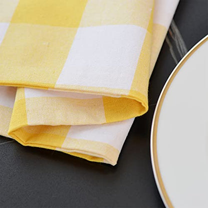 Yellow & White 2 Side Cotton Buffalo Check Placemats Set of 4 Heat Resistant Dining Table Place Mats for Kitchen Table, 12 x 18 inches - color: Plaids Yellow & White, size: Rectangular Placemats 12" x 18"