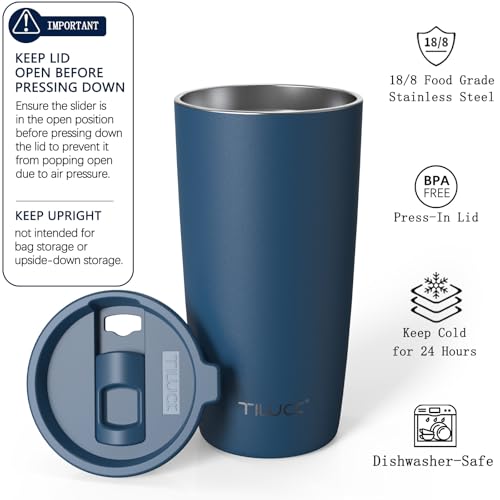TILUCK 20 oz Insulated Coffee Tumbler with BPA-Free Lid | Travel Coffee Mug, Dishwasher Safe, Cup Holder Friendly, Double-Wall Vacuum Insulation for Hot & Cold Drinks, Matte DarkBlue - color: Matte DarkBlue, size: 20 Ounces
