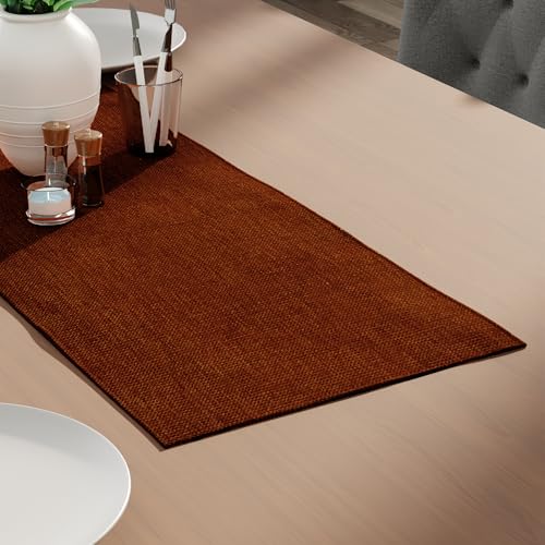 Encasa XO Table Runner 4 Seater, Chenille Fabric 13"x59" Rust Orange | Premium Soft Polyester Yarns | Ribbed Textured Surface | Machine Washable & Shrink Resistant | Dining Decor - color: Rust Orange, size: 13x36 in