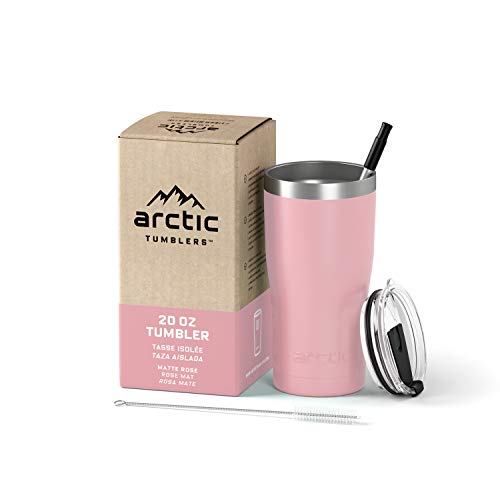 | 20 oz Rose Insulated Tumbler with Straw & Cleaner - Retains Temperature up to 24hrs - Non-Spill Splash Proof Lid, Double Wall Vacuum Technology, BPA Free & Built to Last - color: Rose, size: 20 Ounces