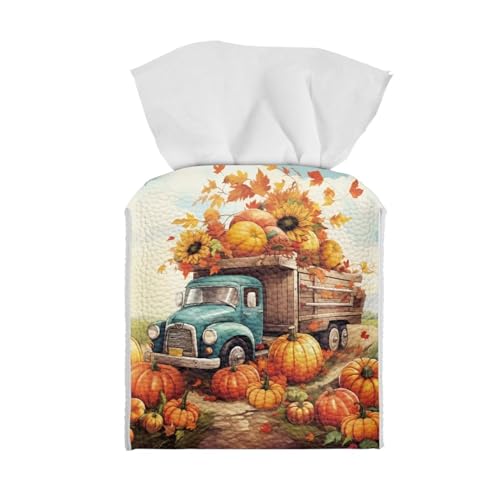Maple Leaf Sunflower Pumpkin Waterproof Pu Leather Toilet Paper Holder, Anti-Splash Square Decorative Tissue Box Holder for Bathroom, Night Stands Fall Thanksgiving Decor - color: Maple Leaf Sunflower Pumpkin